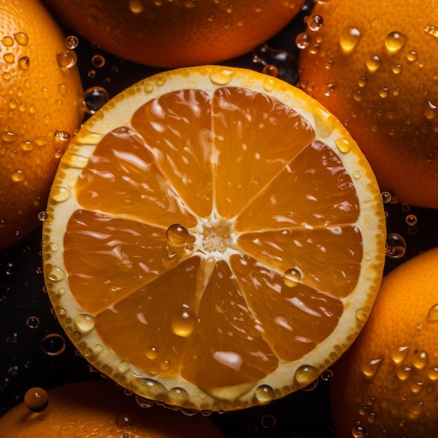 Slices of orange with water drops Generative AI