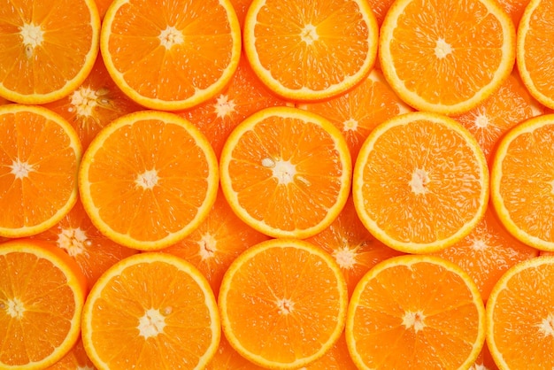 Slices of oranges as a background top view