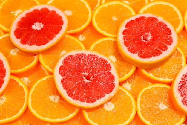 Slices of oranges and a grapefruits