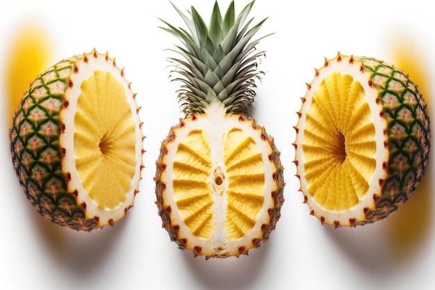 Slices of pineapple isolated on a white backdrop