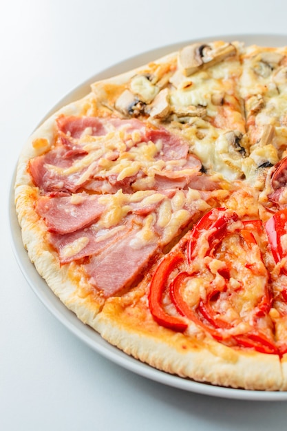 Slices of pizza on a white background