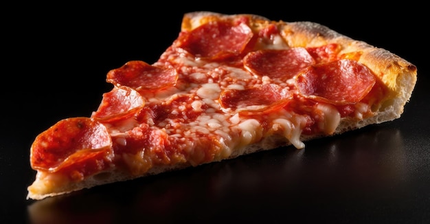 Slices of pizza with prosciutto and spices on black background copy space top view