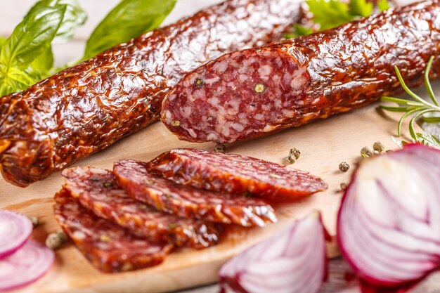 Slices of pork salami