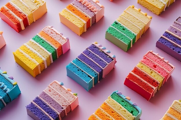 Slices of rainbow mini cakes for LGBT party