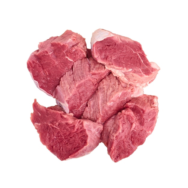 Photo slices of raw beef tenderloin isolated on white background close up