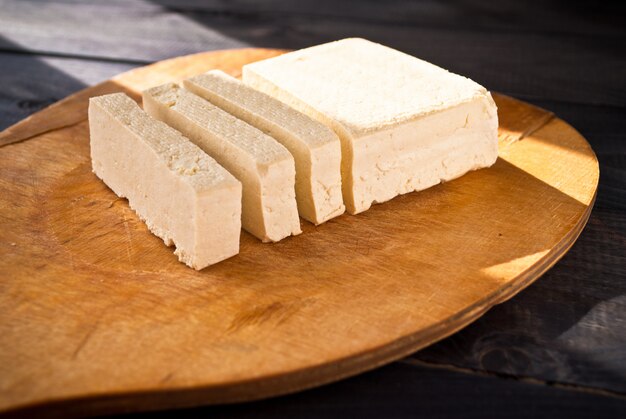 Slices of raw tofu