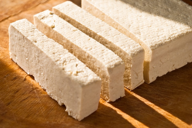 Slices of raw tofu