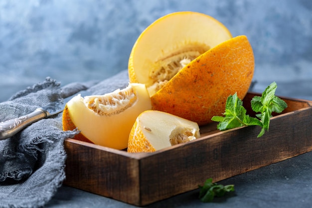 Slices of ripe yellow melon