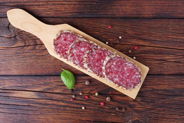 Slices of salami sausage