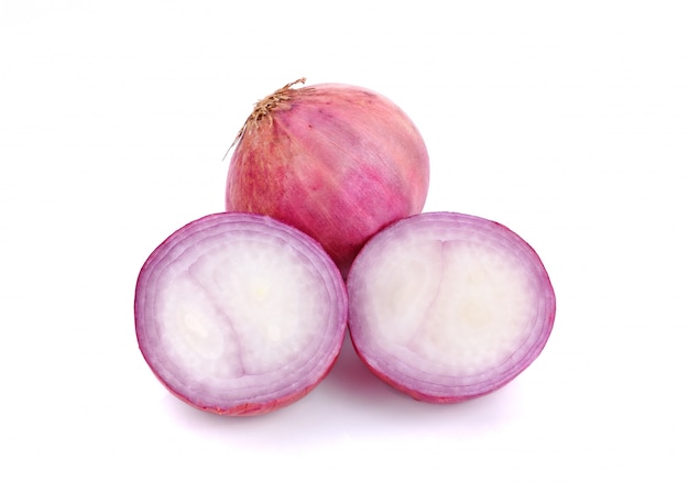 Slices of shallot onions on white 