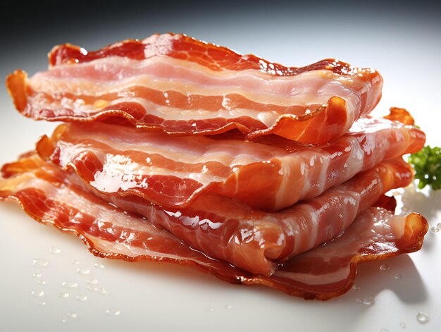 Slices of smoked bacon isolated on white background