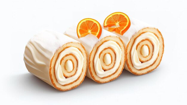 Slices of sweet cream roll isolated Generative Ai