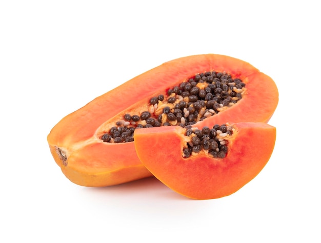 Slices of sweet papaya isolated on white background