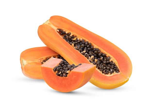 Slices of sweet papaya isolated on white 