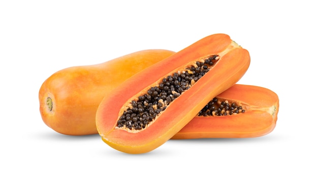 Slices of sweet papaya isolated on white