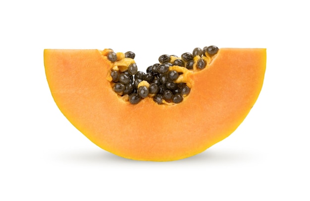 Slices of sweet papaya on white background