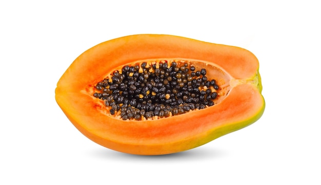 Slices of sweet papaya on white background