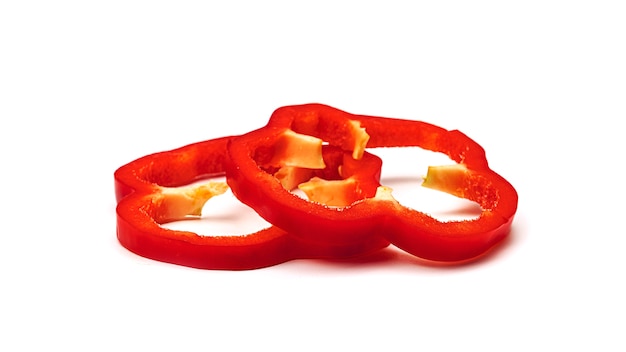 Slices of sweet red bell pepper.