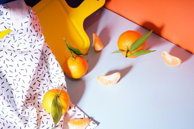 slices of tangerines and cutting board