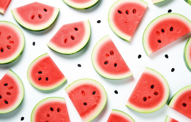 Slices of watermelon and greens are laid out in a circle