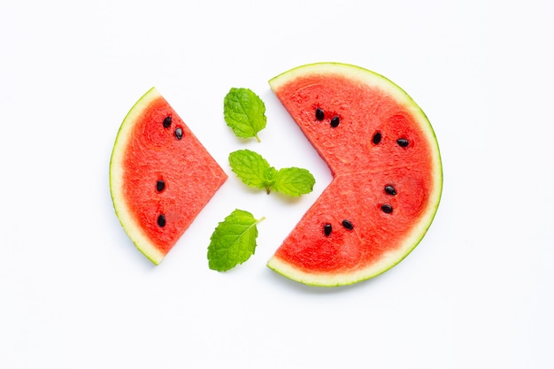 Slices of watermelon isolated on white.