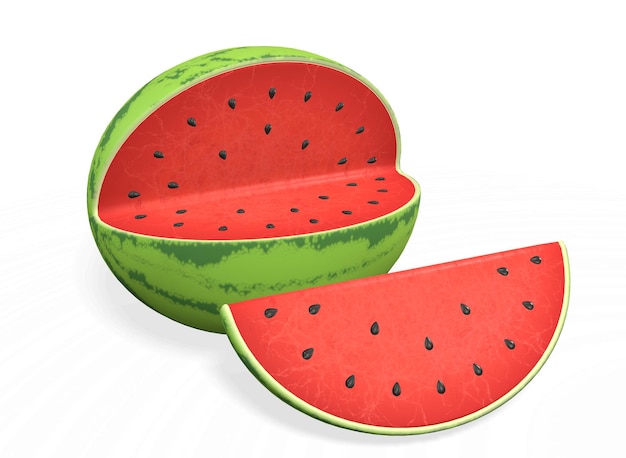 Slices of watermelon on white background 3drendring