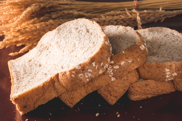 Slices of whole wheat bread on the table