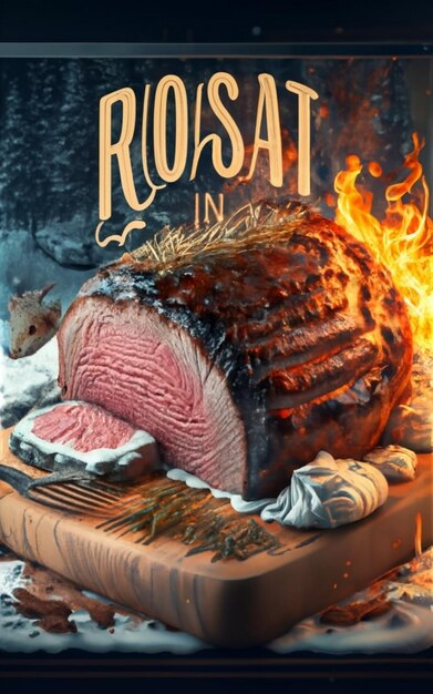 Photo slicing eye of round roasted beef with knife