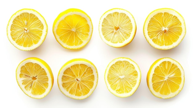 Photo slicing lemons isolated on white background top view