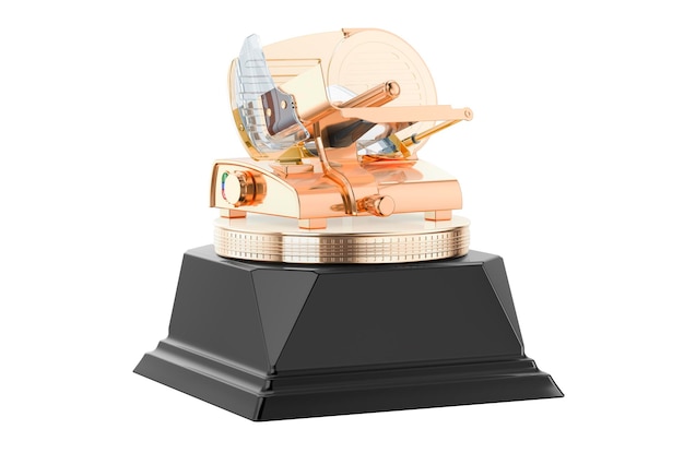 Slicing machine golden award concept 3D rendering