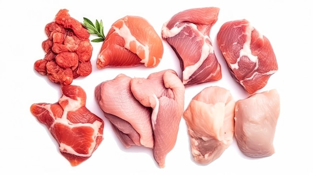 Photo slicing raw turkey meat on a white isolated background