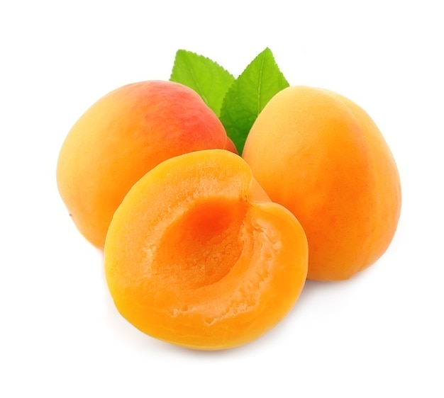 Slick of apricots fruits isolated on white