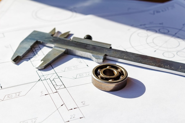 Slide caliper and ball bearing on drawings