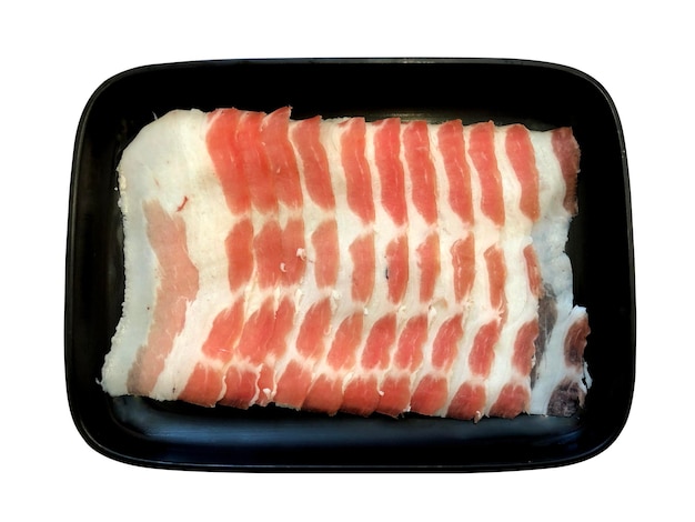 Slide of raw pork on white background