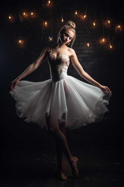 стройная балерина танцует в темноте