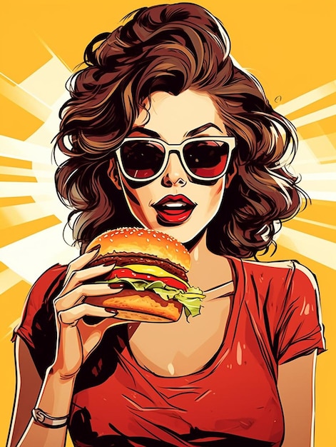 slim beautiful woman eating a hamburger