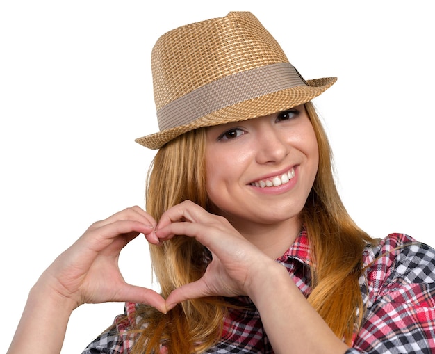 Slim pretty young girl in straw hat