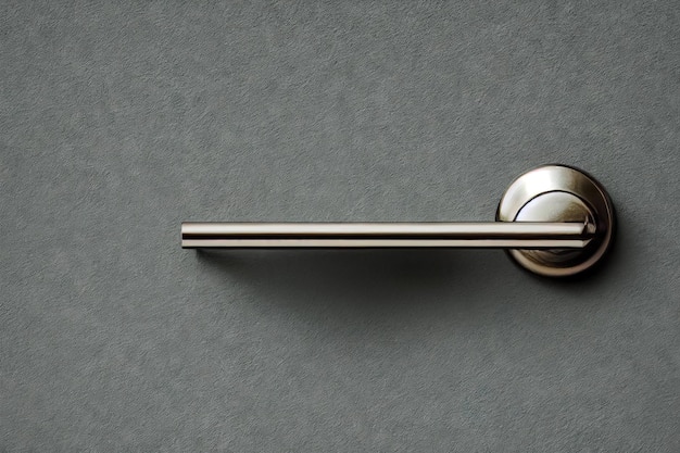 Фото Тонкая серебряная металлическая горизонтальная ручка двери на сером фоне