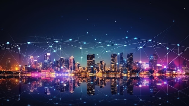 Slim stadsbeeld met draadloos netwerk Futuristische illustratie van toekomstige technologieën Generatieve AI