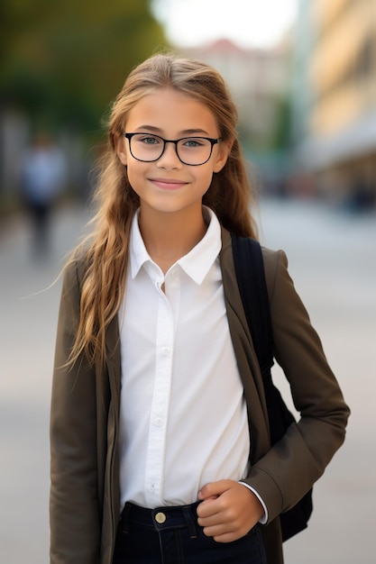 Foto slim student meisje 915 jaar oud staat zelfverzekerd