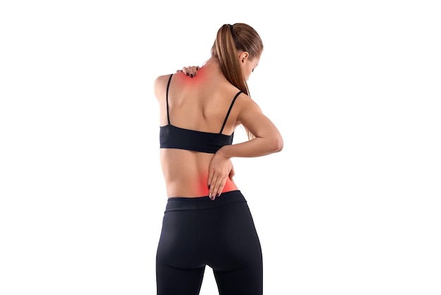 Photo slim woman having spinal pain