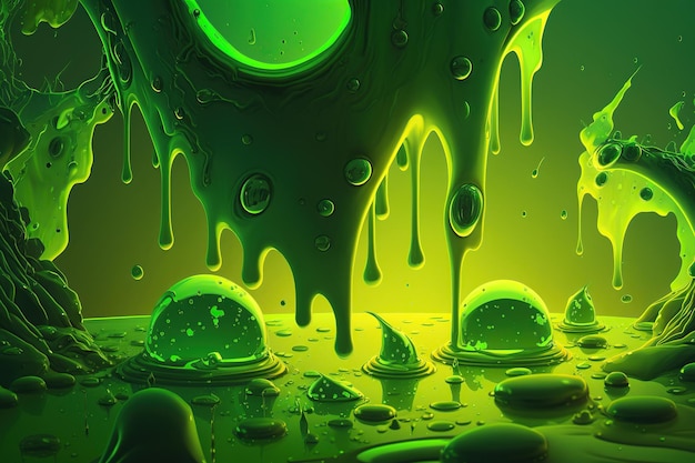 Photo slime background ai green toxic stretches of ooze and glow particles around