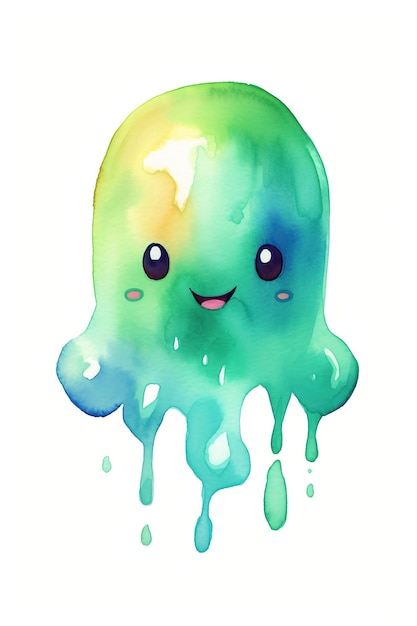 Slime jelly monster watercolor clipart cute isolated on white background with Generative AI