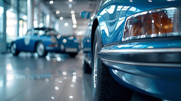 Slimme auto's worden tentoongesteld in de showroom moderne autoverkoop galerie richt zich op details luxe voertuigen te koop ideaal voor automotive achtergronden AI