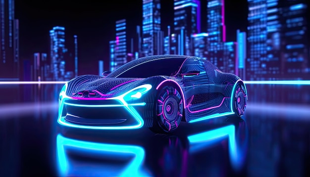 Slimme autonome elektrische EV futuristische auto concept neonkleuren achtergrondontwerp Generatieve AI