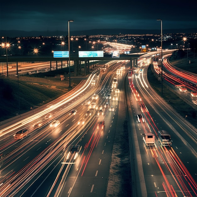Slimme digitale stad met snel lichtspoor van auto's voor digitale gegevensoverdracht