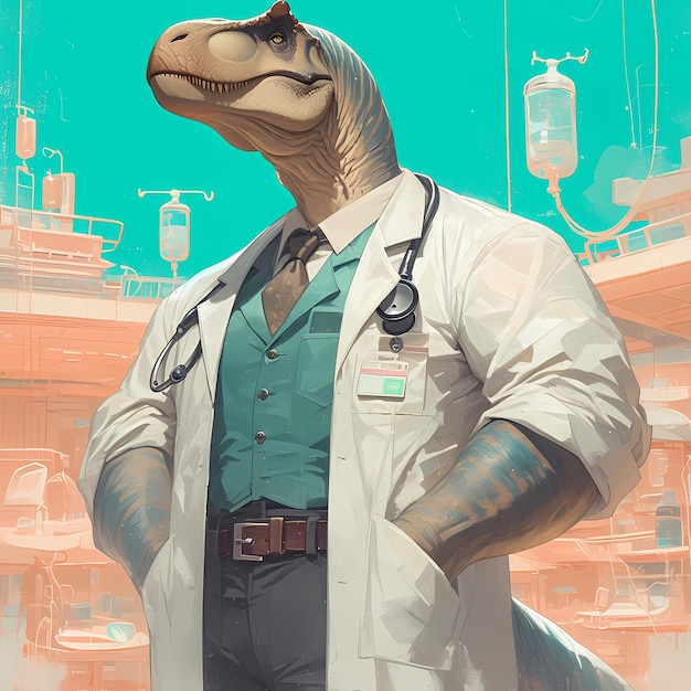 Slimme dinosaurus dokter klaar om de dag te redden
