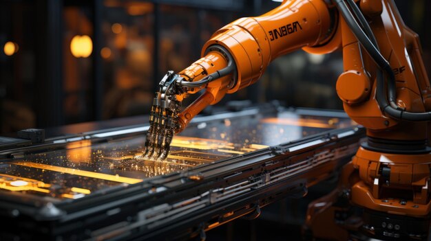 Slimme industriële robotarm toont Industry 40 concept automatisering productieproces