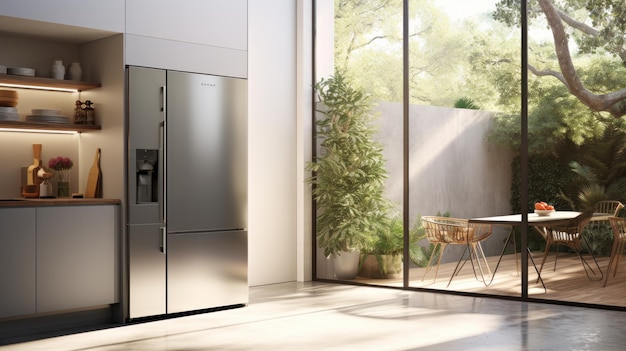 Slimme koelkast van roestvrij staal in de moderne keuken