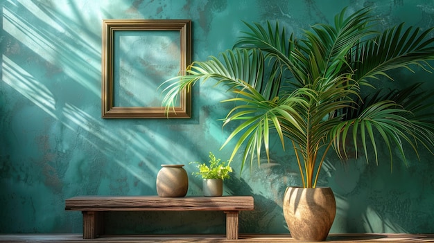 Slimme spiegel in een groen frame vaste kleur achtergrond 4k ultra hd